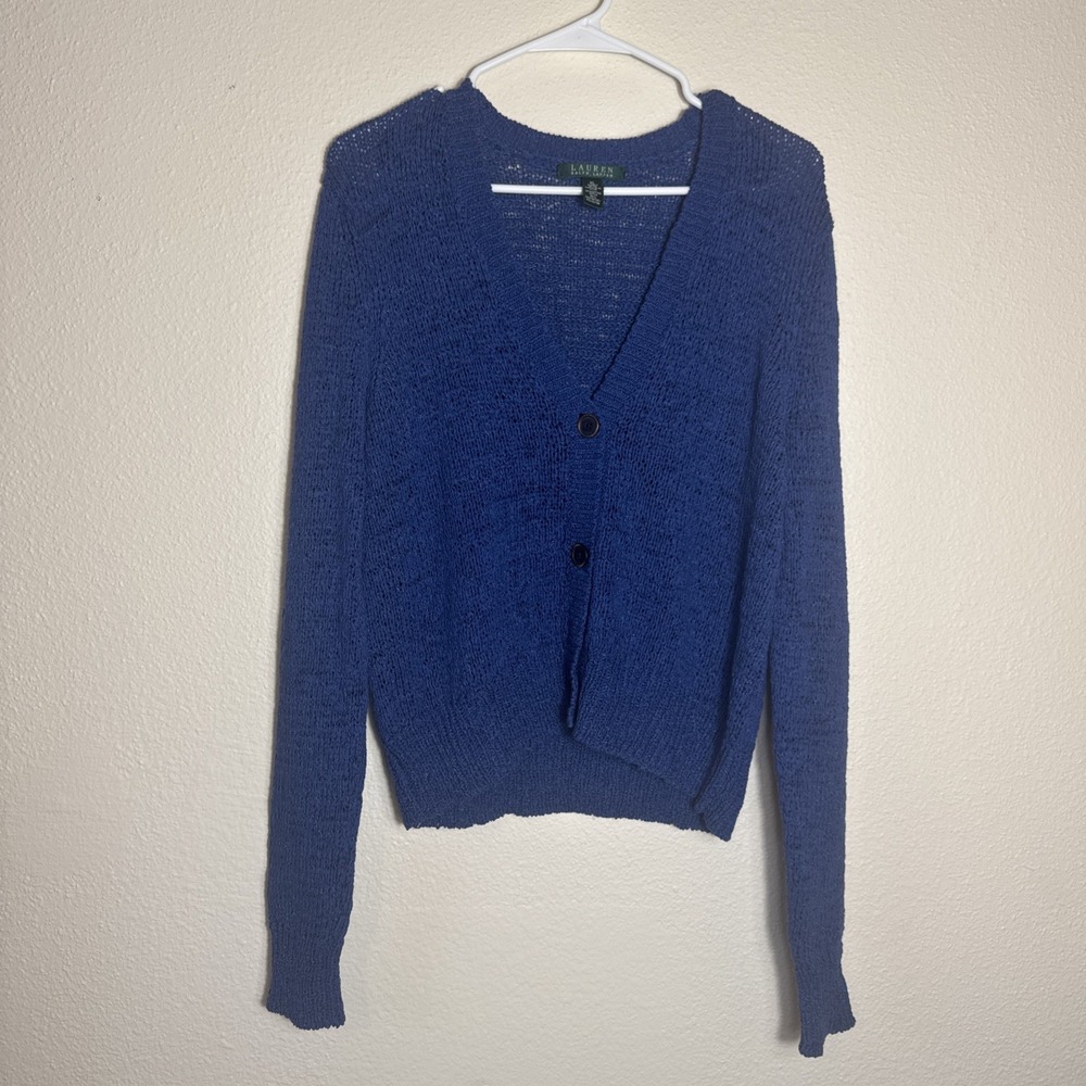 Lauren Ralph Lauren Green Tag Women's Blue Knitted Sweater Cardigan Size XL